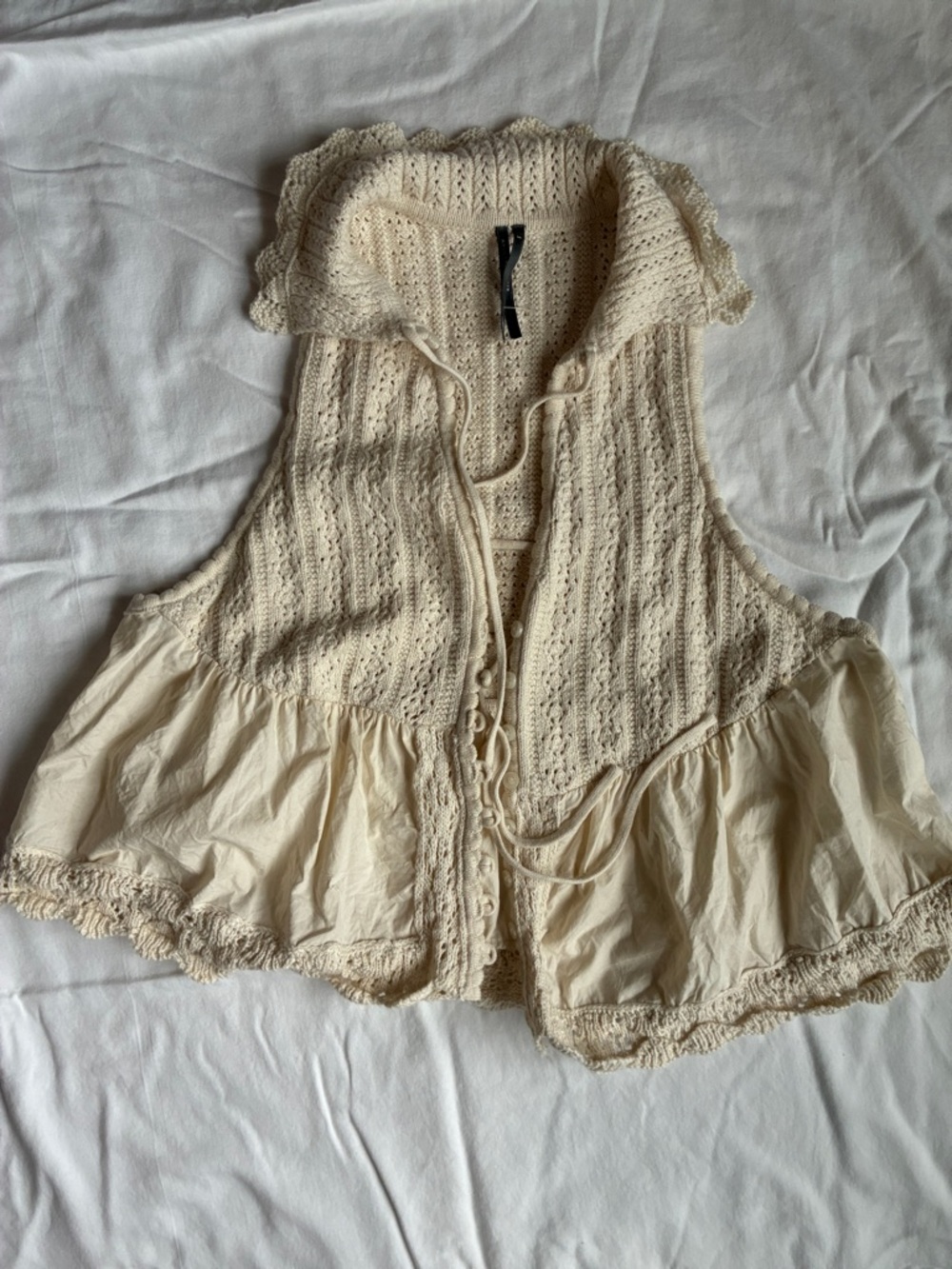 Anthropologie Cream Crochet Knit Sleeveless V-Neck Sweater Vest